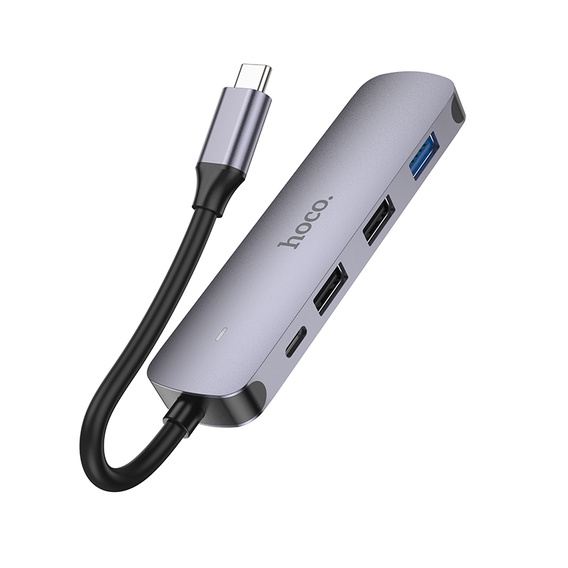 USB-хаб HOCO HB27 Type-C multi-function converter(HDTV+USB3.0+USB2.0*2+PD) Metal Gray - Зображення 3