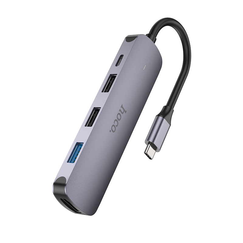 USB-хаб HOCO HB27 Type-C multi-function converter(HDTV+USB3.0+USB2.0*2+PD) Metal Gray - Зображення 4
