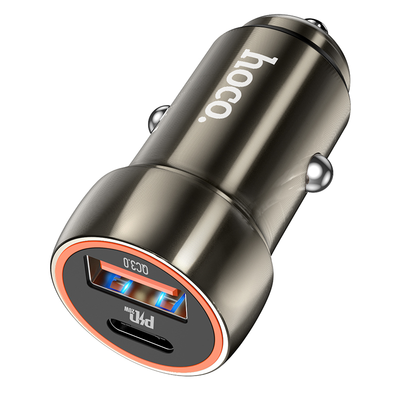 Автомобільний зарядний пристрій HOCO Z46A Blue whale PD20W+QC3.0 car charger Metal Gray - Зображення 4