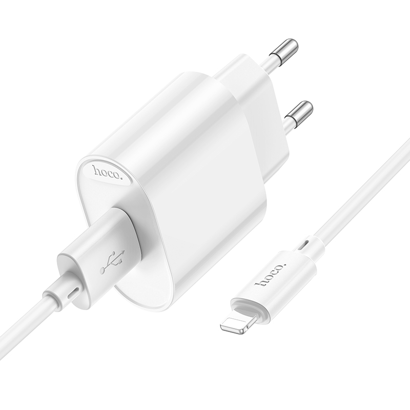 Мережевий зарядний пристрій з кабелем HOCO C109A(10.5W) Fighter single port charger set(iP) White - Зображення 4