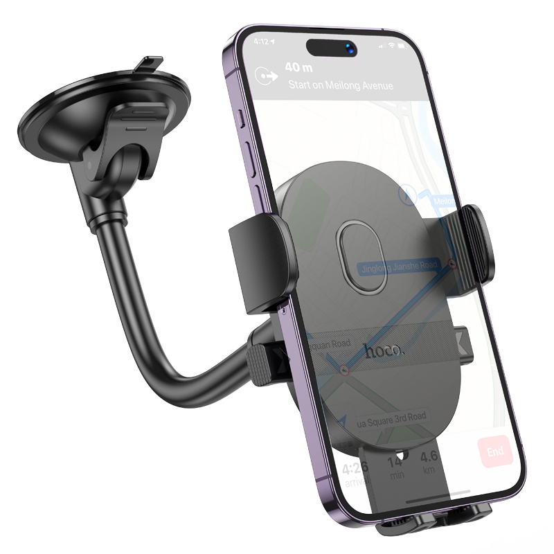 Автотримач для телефона HOCO H20 Mighty one-button car holder(windshield) Black - Зображення 4