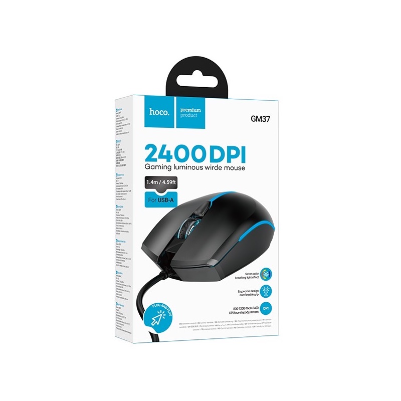 Миша HOCO GM37 Wonderful gaming luminous wired mouse Black - Зображення 3