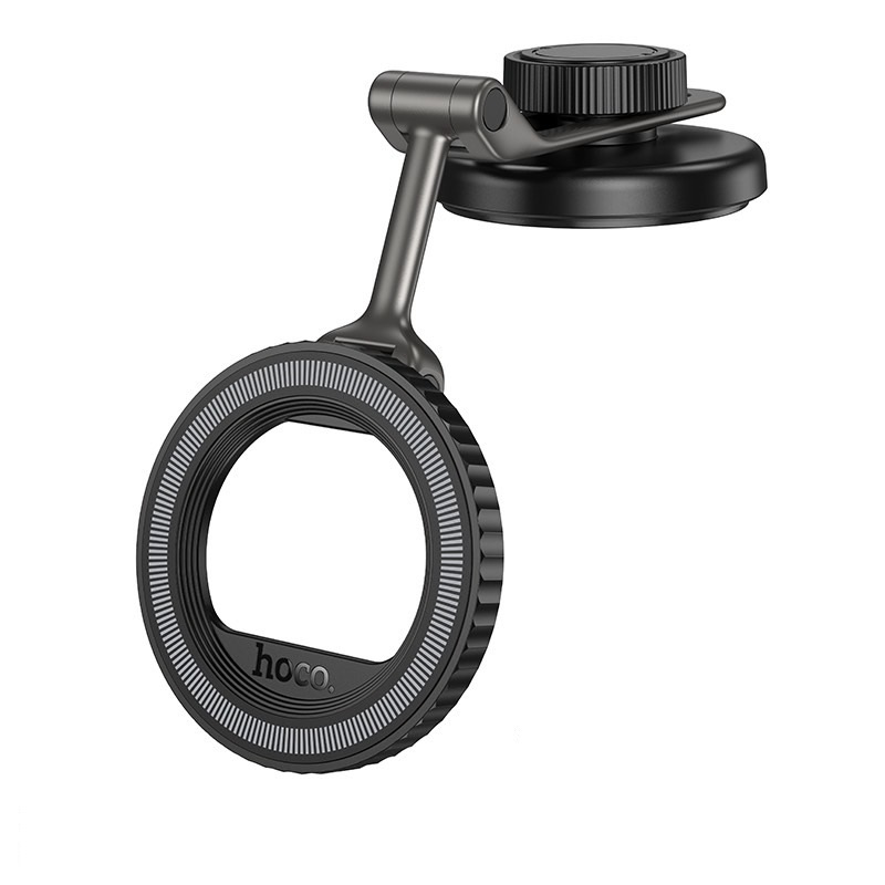 Автотримач для телефона HOCO H77 View folding magnetic ring car holder (center console) Black Metal Gray