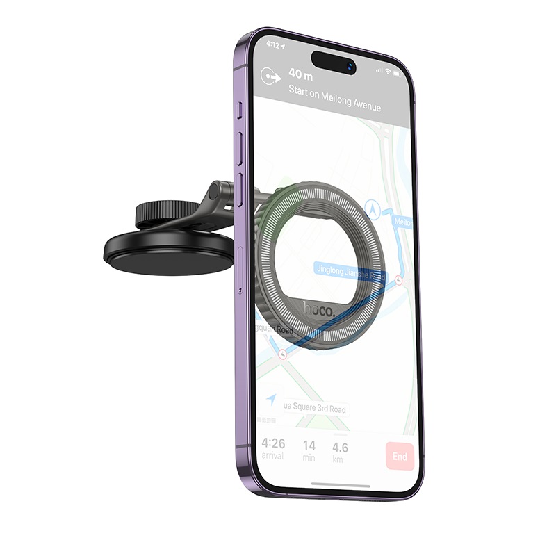 Автотримач для телефона HOCO H77 View folding magnetic ring car holder (center console) Black Metal Gray - Зображення 4