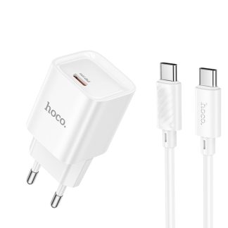 Мережевий зарядний пристрій з кабелем HOCO C146A Charm single port PD20W charger set (C to C) (EU) White