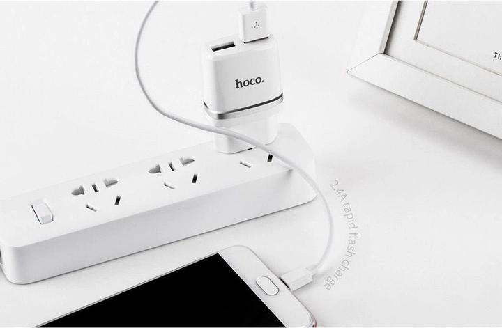 Мережевий зарядний пристрій HOCO C12 Smart dual USB charger 12W White - Зображення 4
