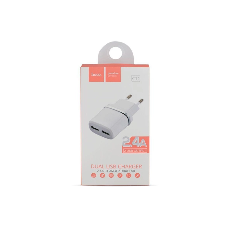 Мережевий зарядний пристрій HOCO C12 Smart dual USB charger 12W White - Зображення 3