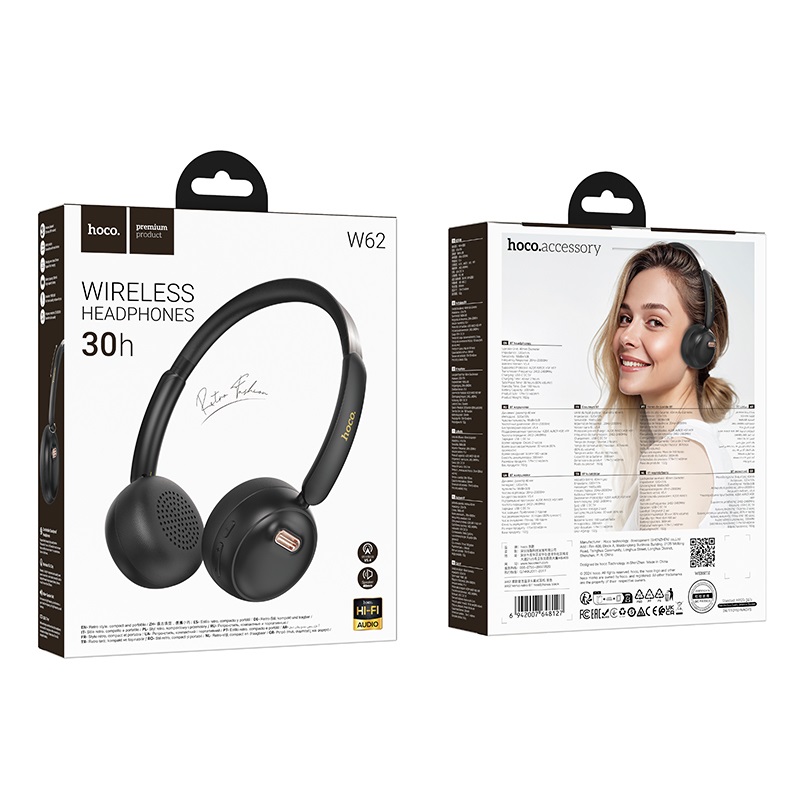 Бездротові накладні навушники HOCO W62 Verso retro BT headphones Black - Зображення 3