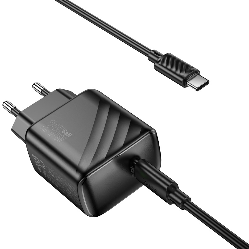 Мережевий зарядний пристрій з кабелем HOCO CS24A Puerto single-port PD25W charger set (C to C)(EU) Black - Зображення 4