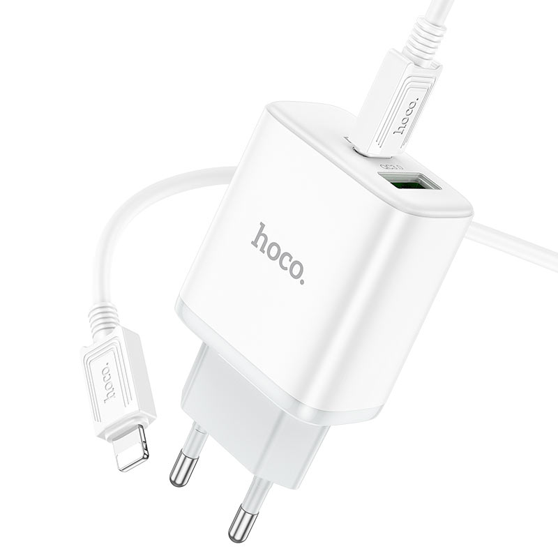 Мережевий зарядний пристрій з кабелем HOCO C105A Stage dual port PD20W+QC3.0 charger set (C to iP)(EU) White - Зображення 4