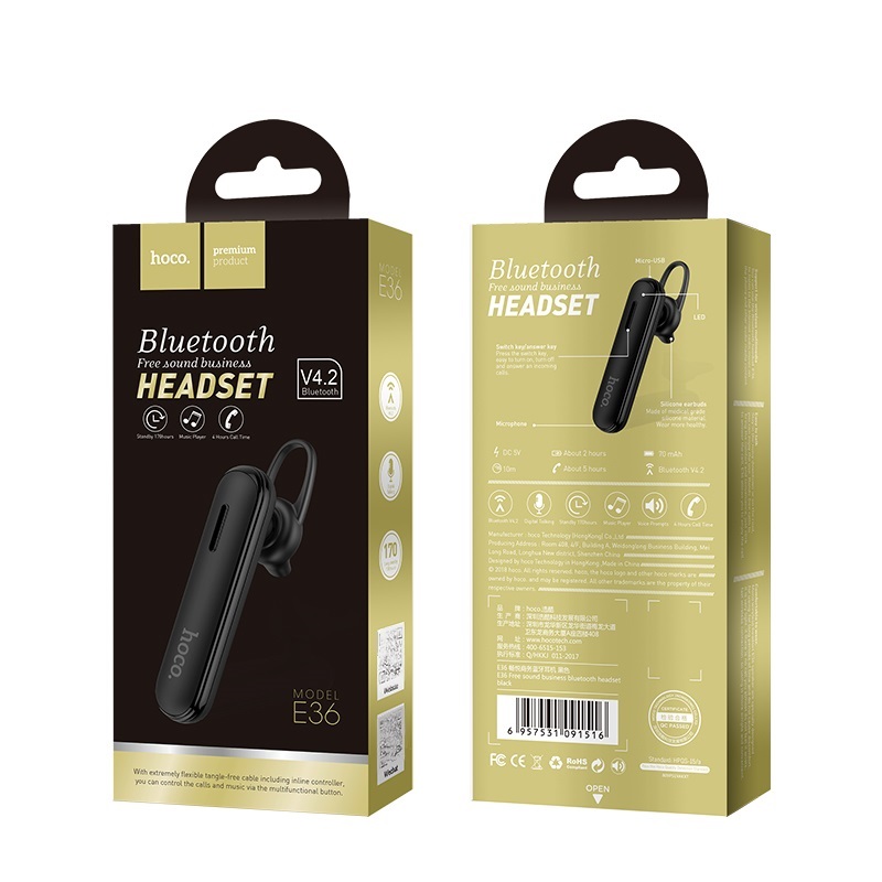 Bluetooth гарнітура HOCO E36 Free sound business wireless headset Black - Зображення 3