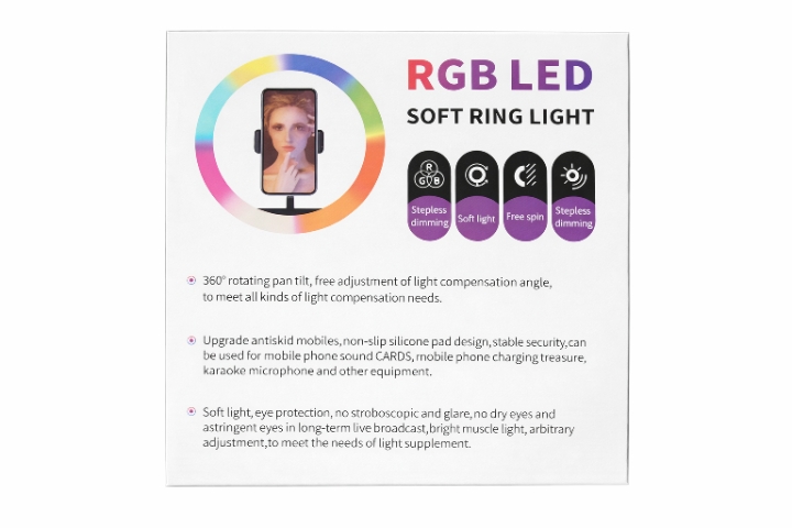 Кільцева RGB LED лампа MJ26 26 см зі штативом та тримачем для телефону, Ring Light для TikTok, Instagram, YouTube - Зображення 5